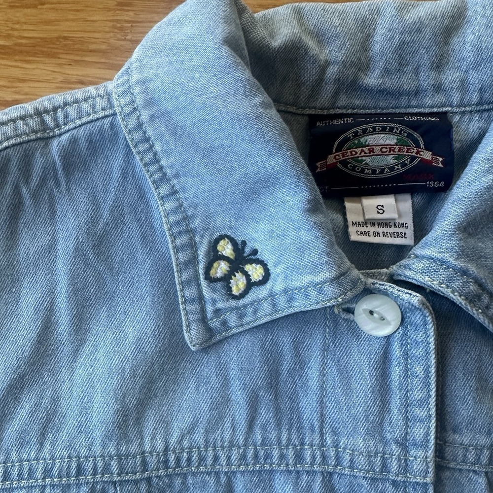 Vintage Cedar Creek Denim Embroidered Vest Women's Size Small Cottagecore 90s - Picture 8 of 9